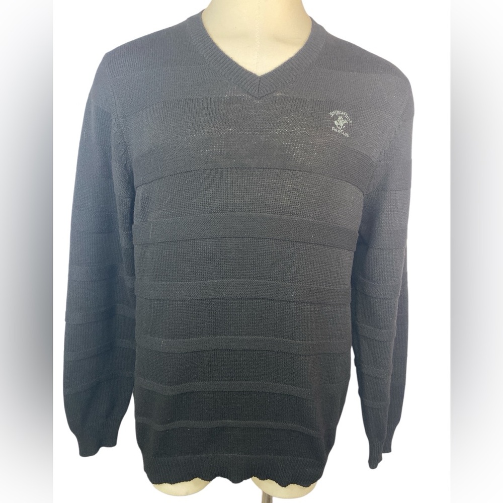 Beverly Hills Polo Club Men's Black V-Neck Long Sleeve Sweater XL